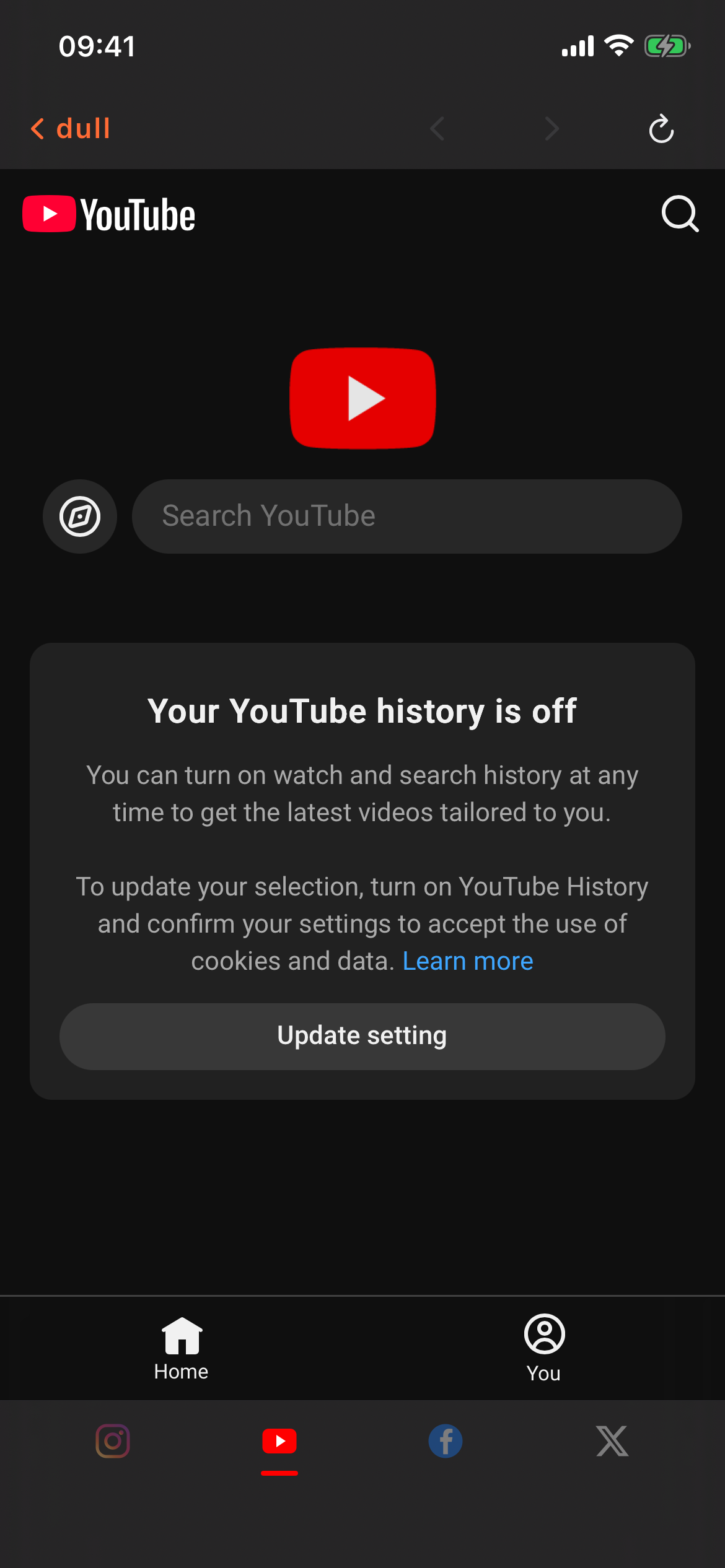 YouTube in Dull browser